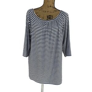 J Jill Wearever Collection Tunic Top Blue White Stripe Pullover Stretch‎ Sz XL